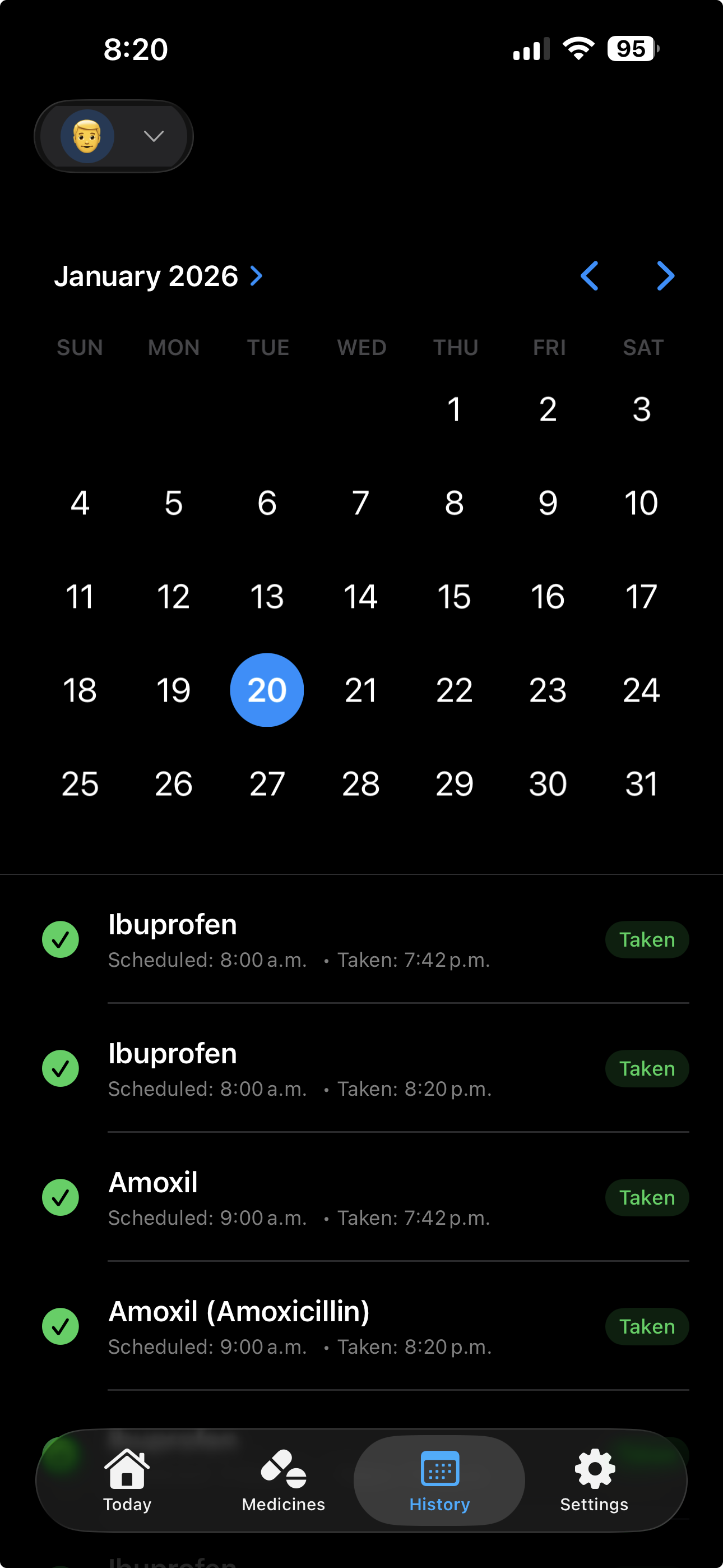 Medication history and progress tracking