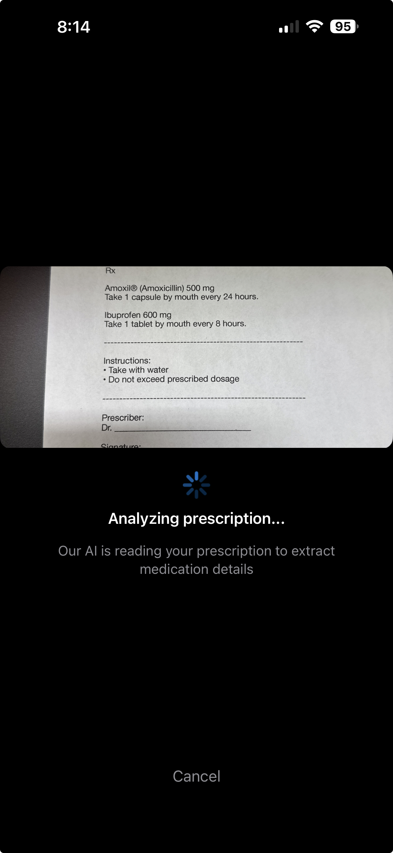 AI-powered prescription scanning feature